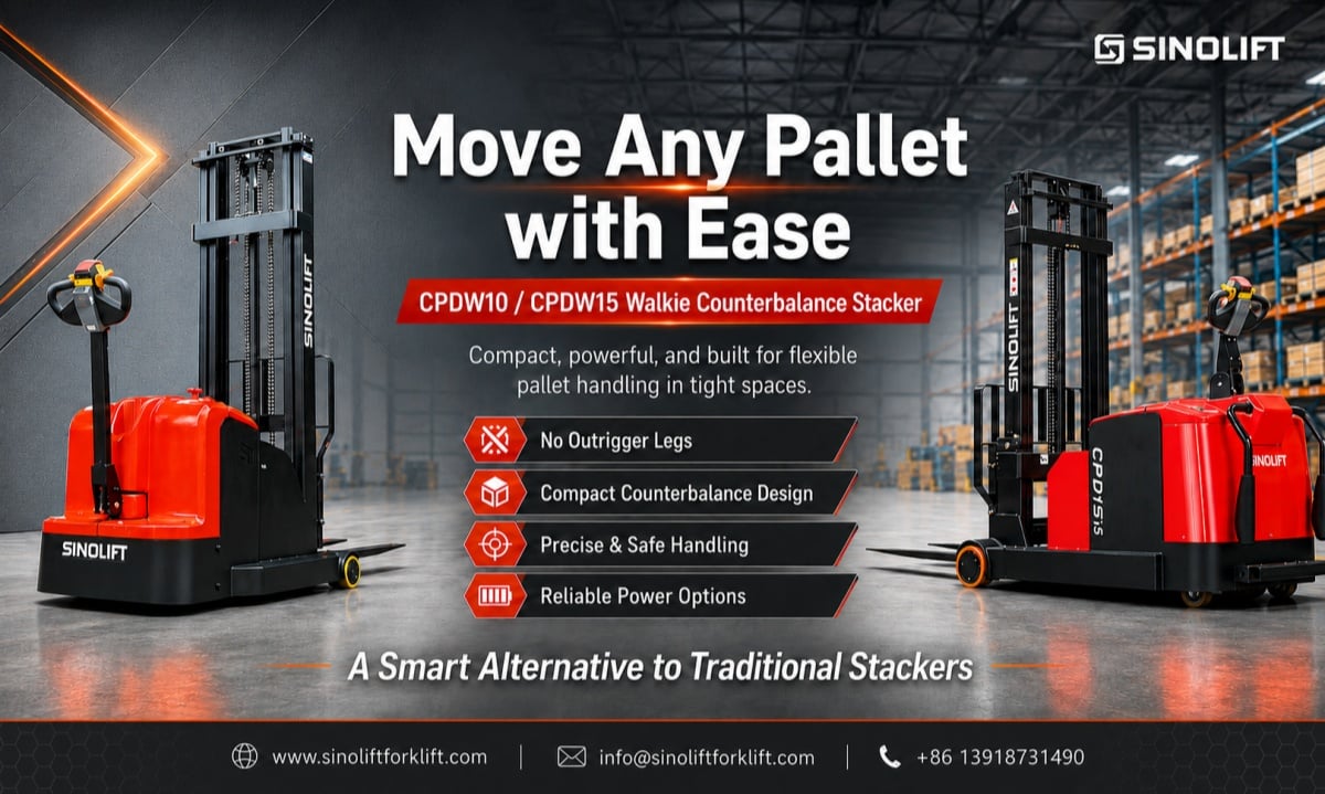 SINOLIFT counterbalanced stacker for warehouse pallet handling